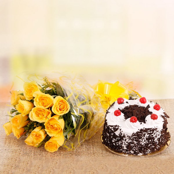 Yellow Roses Bunch & Cake